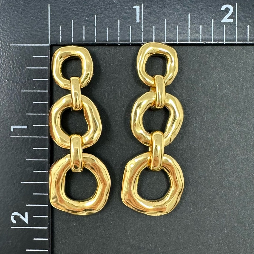 J.Crew Gold Tone Hammered Circles Triple Drop Pierced Earrings Nwt & Dust Bag - Picture 3 of 3